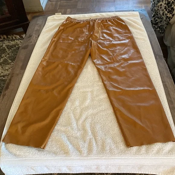 NWOT Zara fabulous faux leather camel color jogger trousers w/ great pockets - Picture 6 of 14